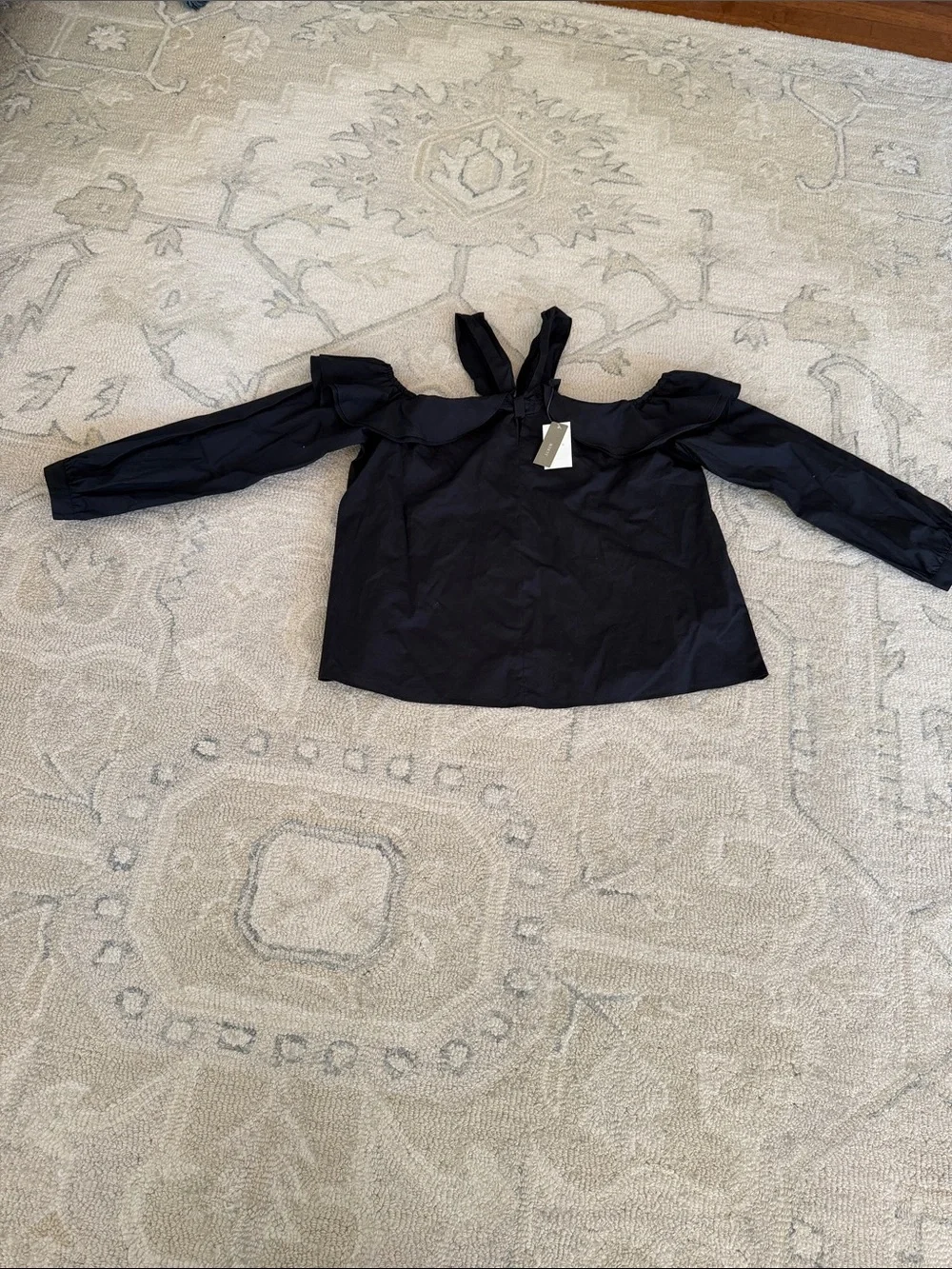 J. Crew Black Off-Shoulder Tie-Neck Blouse